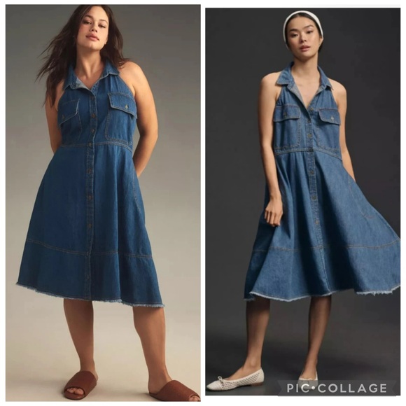 Pilcro Dresses & Skirts - Anthropologie Pilcro Denim Sleeveless Halter Swing Midi Dress Plus Size 1X